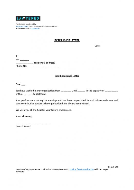 picture Experience Letter Format Doc Free Download 31434 | Experience Letter