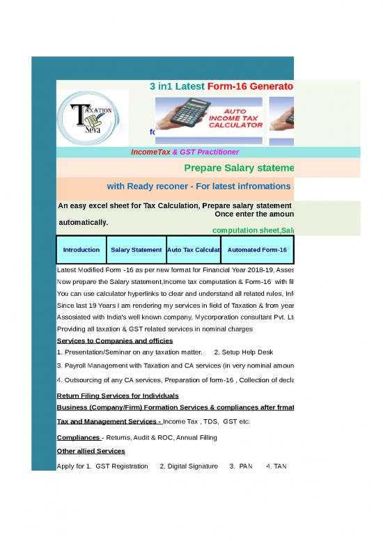 picture Excel Sheet Download 30946 | Form 16 Generator (blank) With 3 In 1 Calculator Fy 2018 19