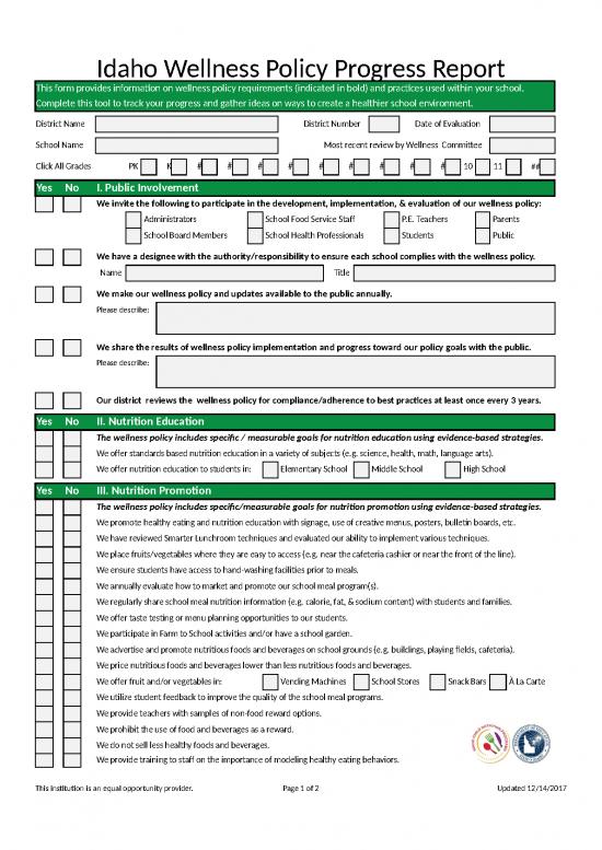picture_Excel Report Sample Download 31226 | Idaho Wellness Policy Progress Report