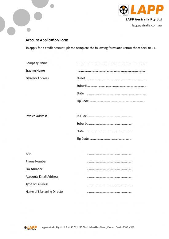 picture_Business Spread Sheet 30410 | Lapp Australia   New Account Form