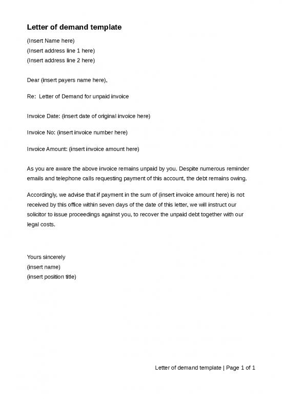 picture Invoice Word 30337 | Letter Of Demand Template