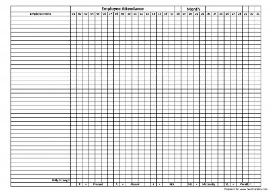 picture Excel Sheet Download 30790 | Printable Employee Attendance Sheet