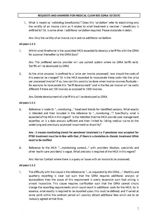 picture Exercise Spreadsheet 30591 | Questions And Answers For Medical Claim Administration Services Bid( Gpaa 10 2019)