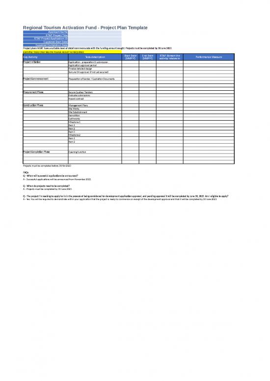 picture Quotation Template Excel 31182 | Regional Tourism Activation Fund Project Plan Template
