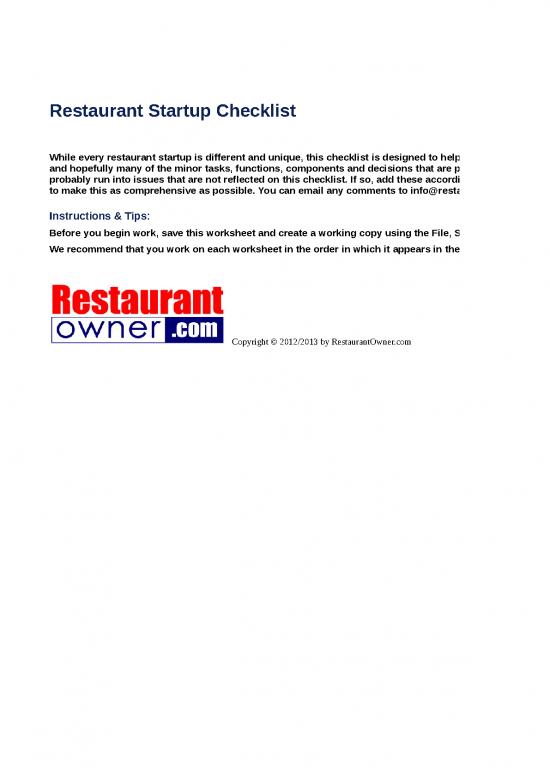picture Checklist Template Excel Free Download 31597 | Restaurant Start Up Checklist
