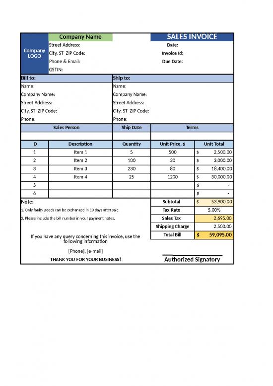 picture Format Of Sales Invoice In Excel 31504 | Tally Sales Invoice Template