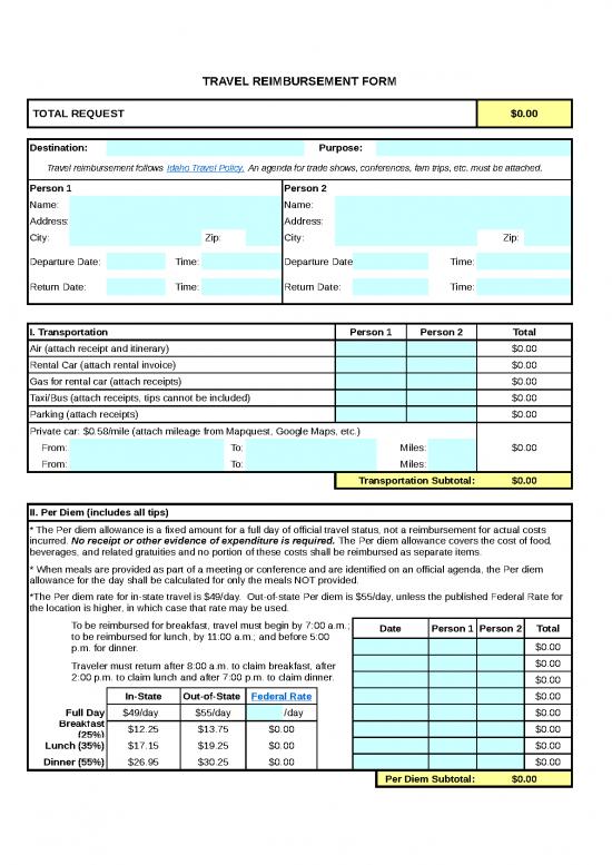 picture Excel Sheet Download 30781 | Travel Reimbursement Form 02 20 2019