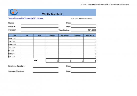 picture_Weekly Timesheet Template Excel Free Download 31259 | Weekly Timesheet Template