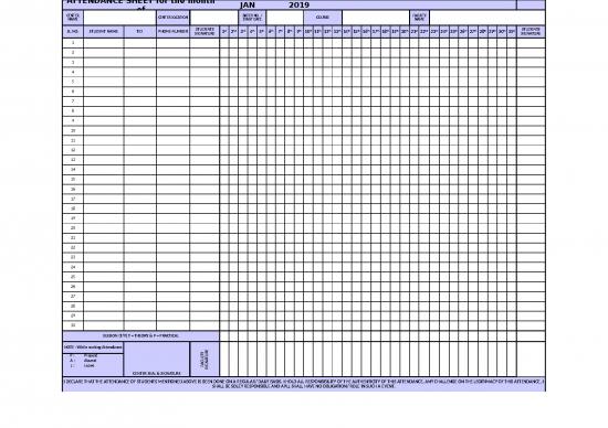 picture Excel Sample Sheet 32329 | Attendence Register Format