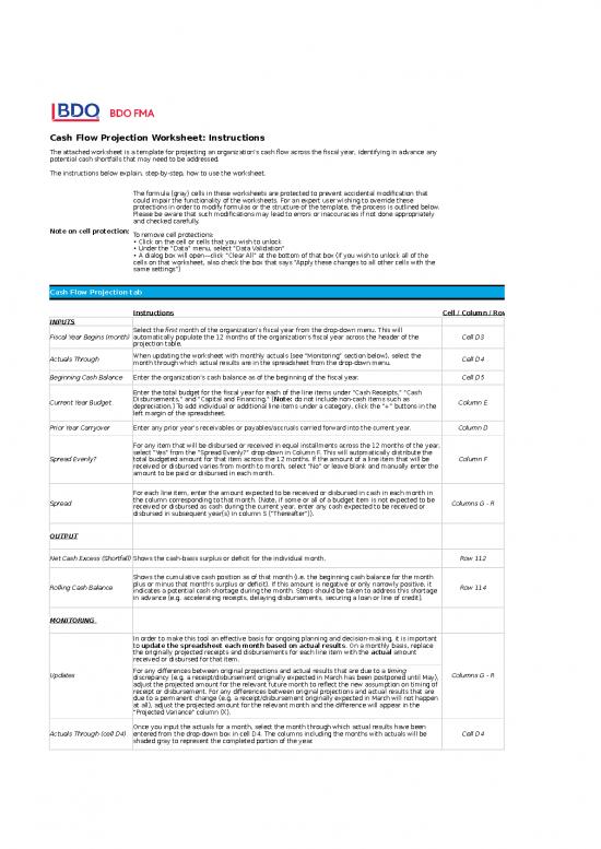 picture Excel Sample Sheet 33766 | Cash Projections Template