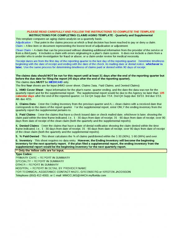 picture Aging Template Excel 32321 | Claims Aging Report Supplemental Filing Capitated Ltc