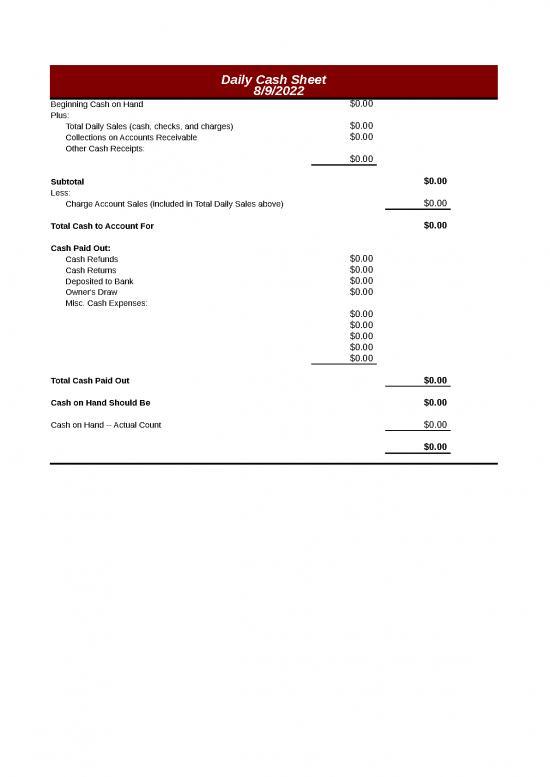 picture Daily Cash Sheet Template Excel 33149 | Daily Cash Sheet