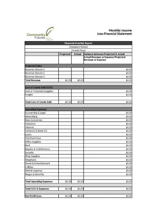 picture Accounting Report Format In Excel 32379 | Fo98 Monthly Income   Loss Financial Statement