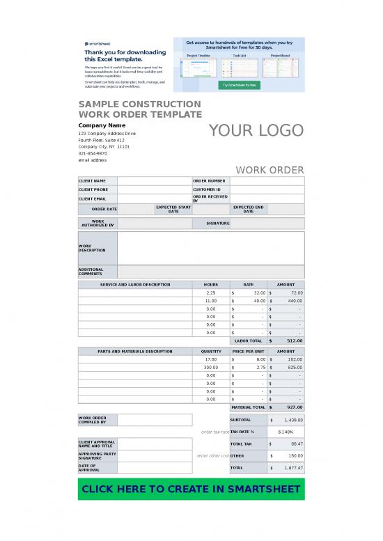 picture Construction Work Order Template Excel 31696 | Ic Sample Construction Work Order 10946