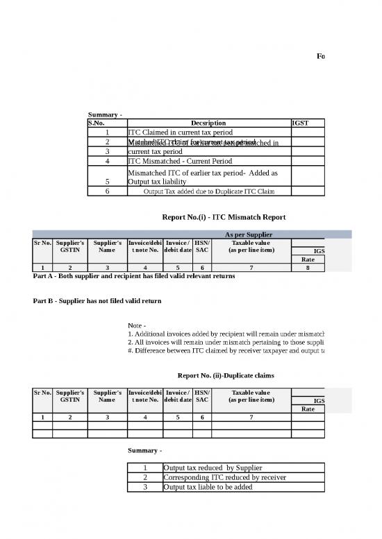 picture Excel Report Format Template 32369 | Itc Mismatch Report 26092016