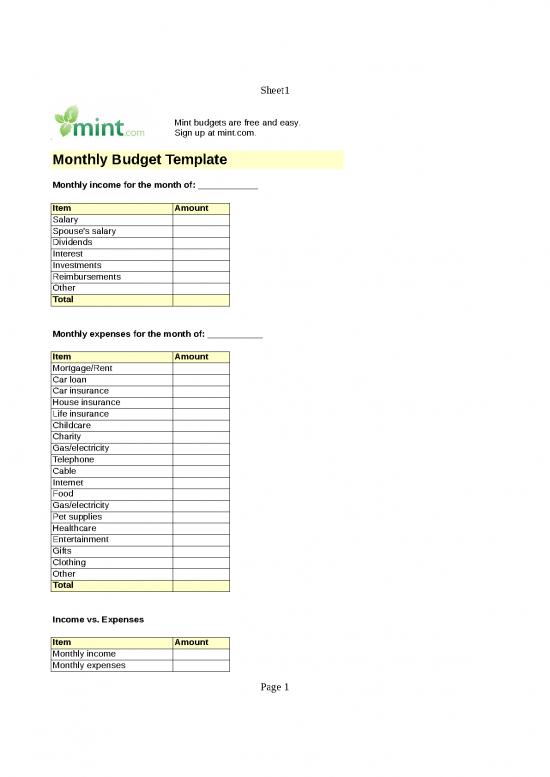 picture Spreadsheet For Expenses 32605 | Monthly Budget Template Mincom