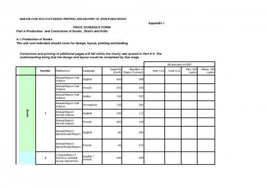 picture_Cost Sheet Format In Excel 32659 | Rfp   Amended Price Schedule   Design Printing And Delivery Of Afdb Publications