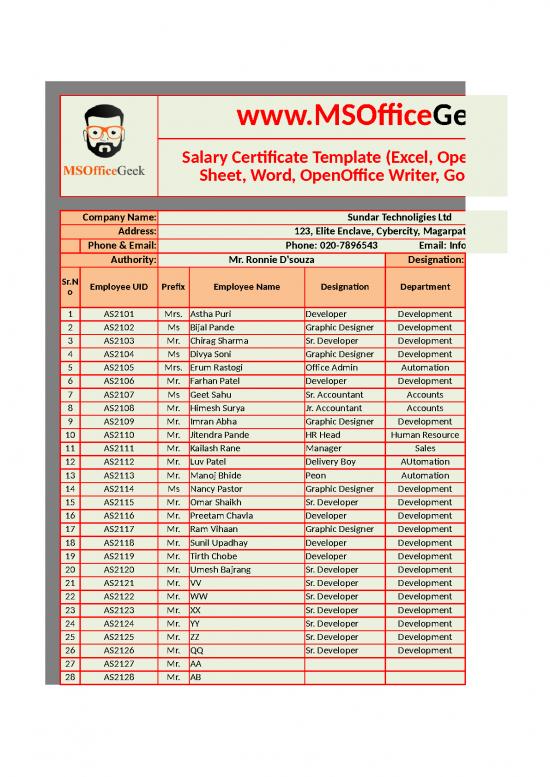 picture Employee Register Template Excel 33312 | Salary Certificate Format