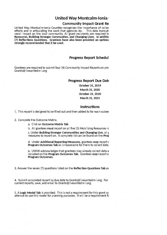 picture Excel Sample Sheet 32933 | Uwmi Community Impact Grant Progress Report