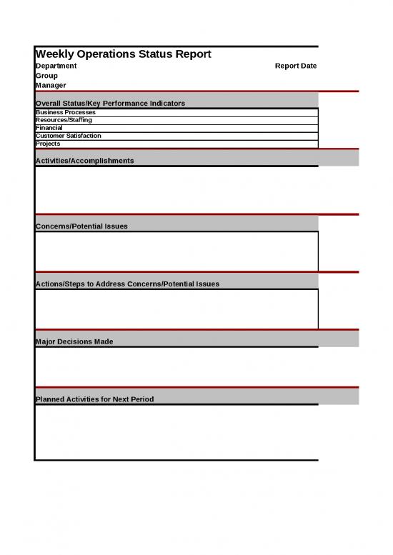 picture Financial Spreadsheet 32677 | Weekly Operations Report Template