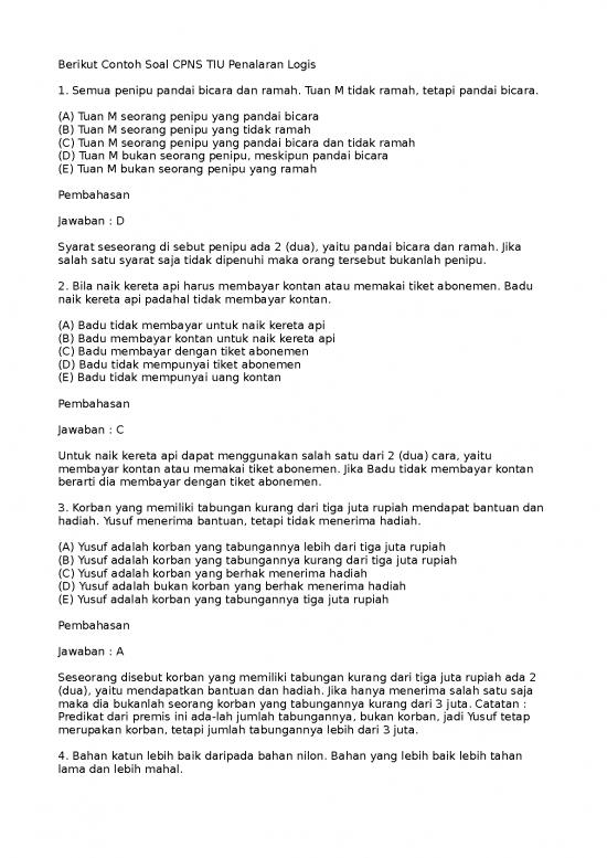 picture Kumpulan Soal Cpns Dan Jawabannya Pdf 37205 | Contoh Soal Cpns Tiu