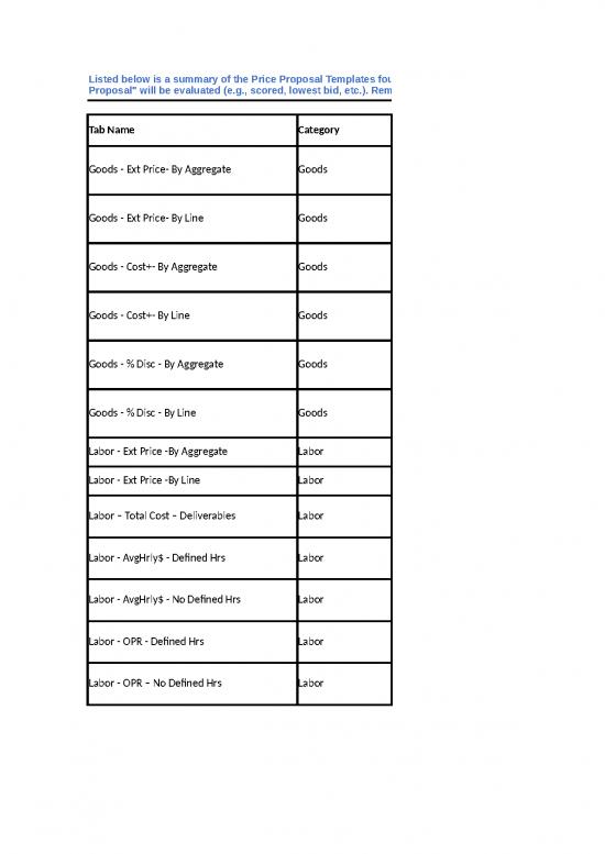 picture Bid Proposal Template Excel 40184 | Attachment 6   Price Proposal Template