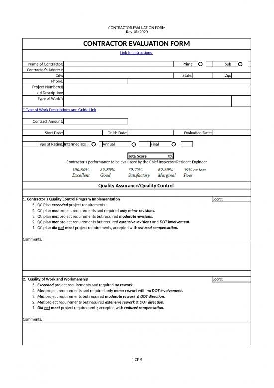 picture Contractor Excel Template 40178 | Contractor Evaluation Form 2020 08 Final