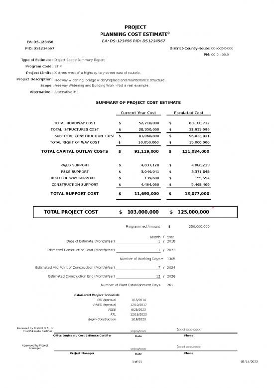 picture_Excel Sample Sheet 40116 | F0002294 11 Page Preliminary Cost Estimate Template Example A11y
