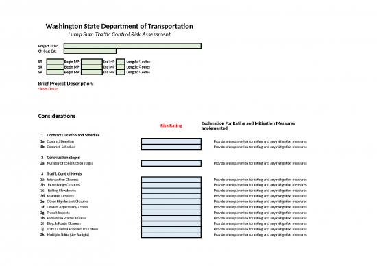 picture_Construction Template Excel 40206 | Lump Sum Traffic Control Risk Assessment