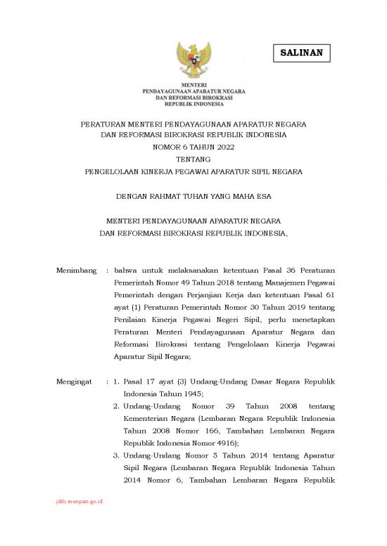 picture Undang Undang Asn Terbaru Pdf 39089 | Peraturan Menteri Panrb Nomor 6 Tahun 2022