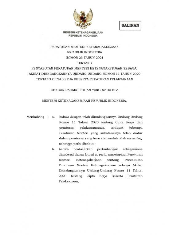 picture Cipta Kerja Pdf 39158 | Permenaker Nomor 23 Tahun 2021