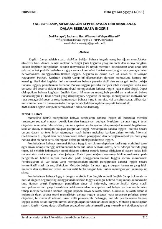 picture Bahasa Inggris Pdf 39826 | Prosiding Semnas 2021 38 English Camp Membangun Kepercayaan Diri Anak Anak Dalam Berbahasa Inggris