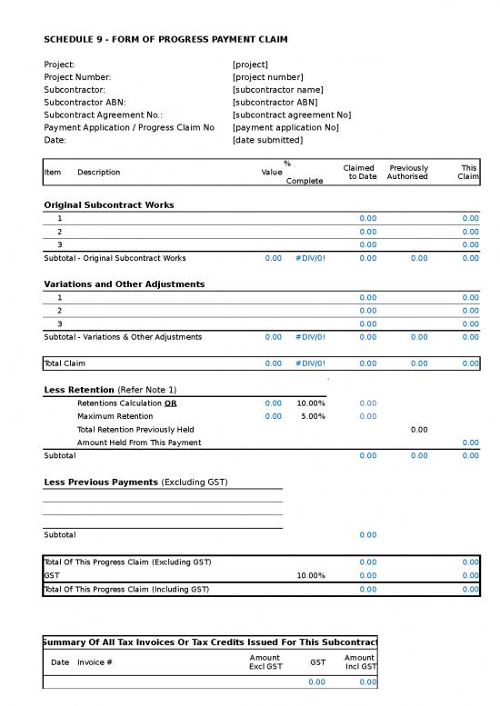 picture1_Excel Project Schedule Template 40355 | Subcontract Progress Payment Claim