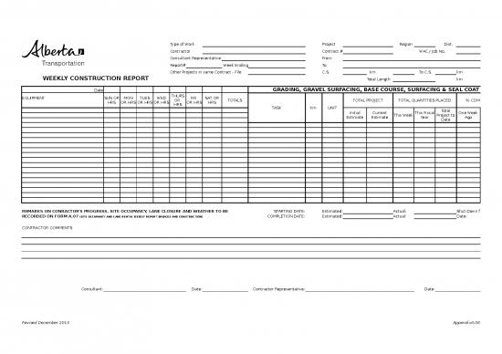picture Construction Template Excel 40212 | Trans A06 Weekly Construction Report Grading Gbc Acp