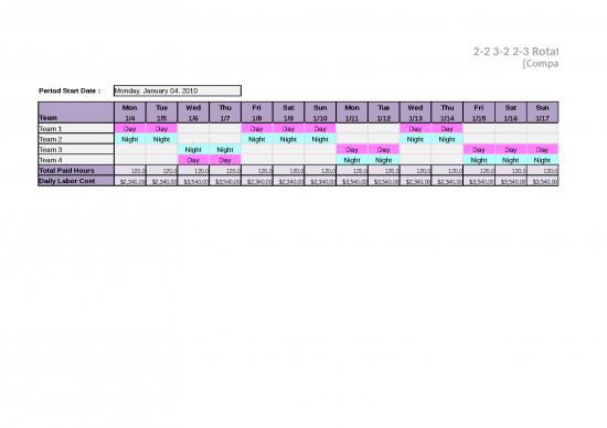 picture_Cost Sheet Format In Excel 41729 | 2 2 3 2 2 3 Rotating Shift Schedule1