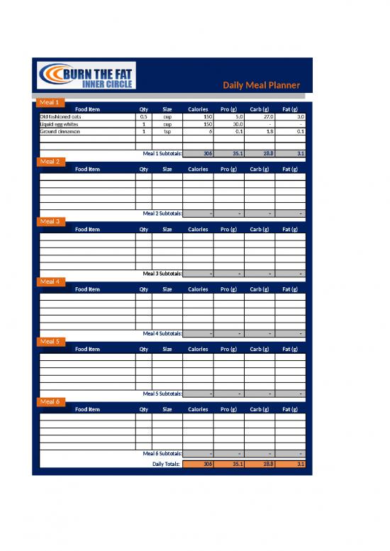 picture_Excel Sample Sheet 41364 | Burn The Fat Meal Planner