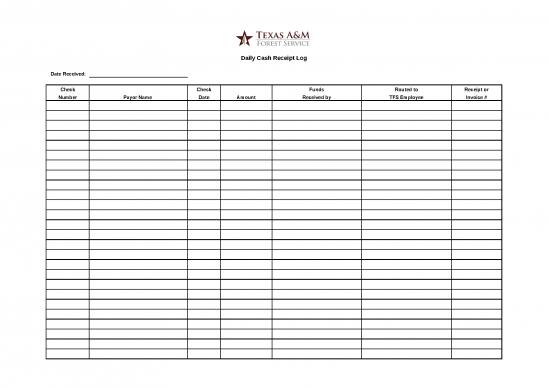 picture Excel Sample Sheet 41652 | Daily Cash Receipt Log