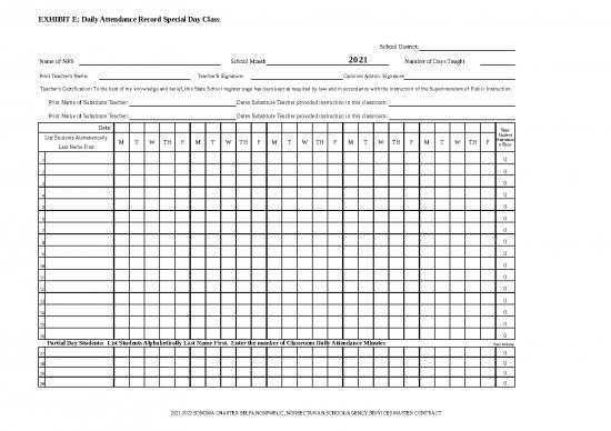 picture Excel Sample Sheet 41646 | Exhibit E Daily Attendance Record 2 22 22