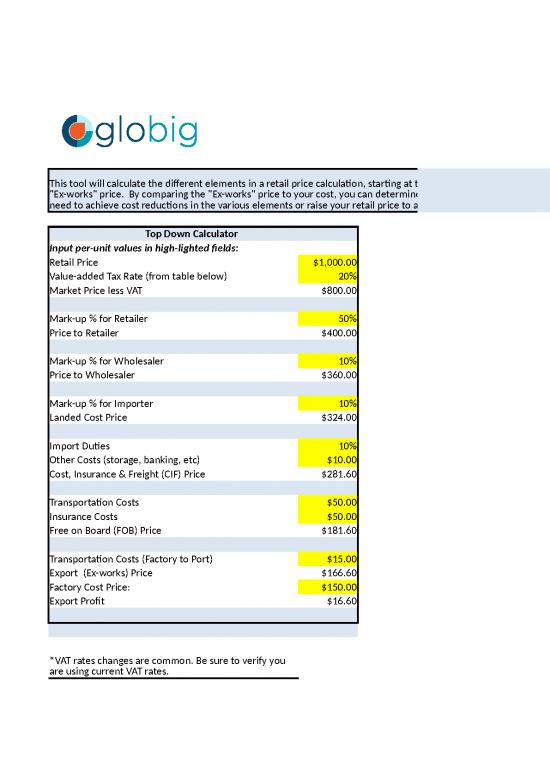 picture1_Cost Sheet Format In Excel 42158 | Globig Top Down Pricing Calculator
