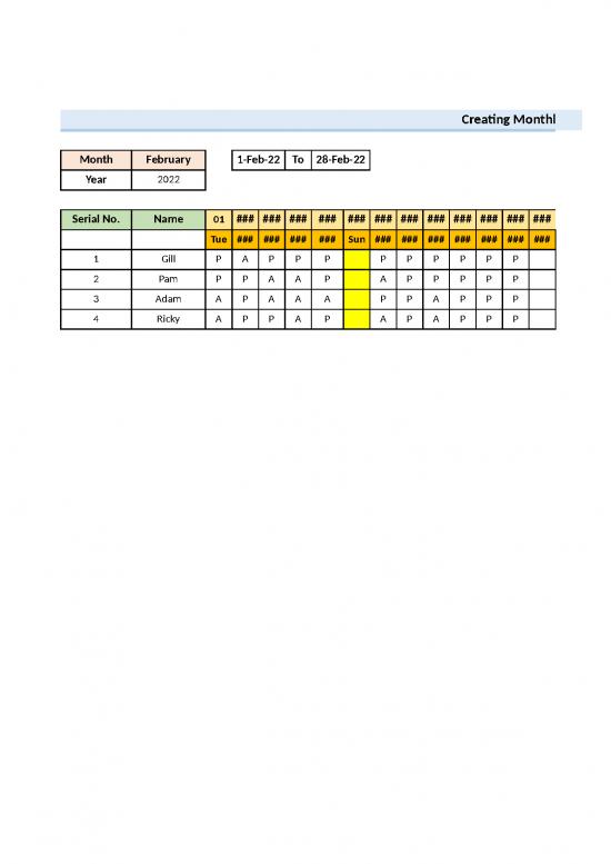 picture Excel Sample Sheet 41728 | Monthly Attendance Sheet