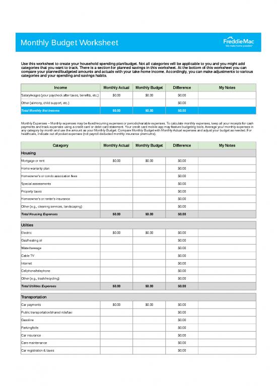 picture Spreadsheet For Expenses 40876 | Monthly Budget