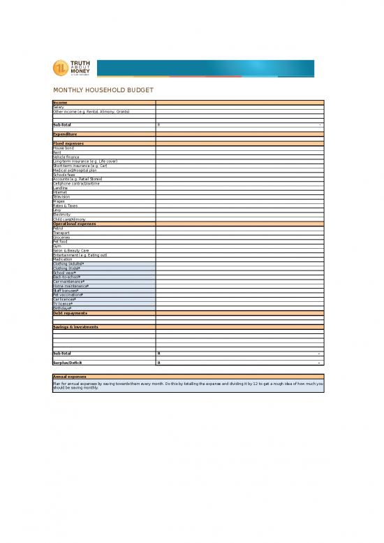 picture Spreadsheet For Expenses 40915 | Monthly Household Budget