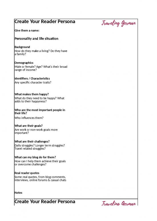 picture Excel Sheet Work 41553 | Reader Persona Worksheet