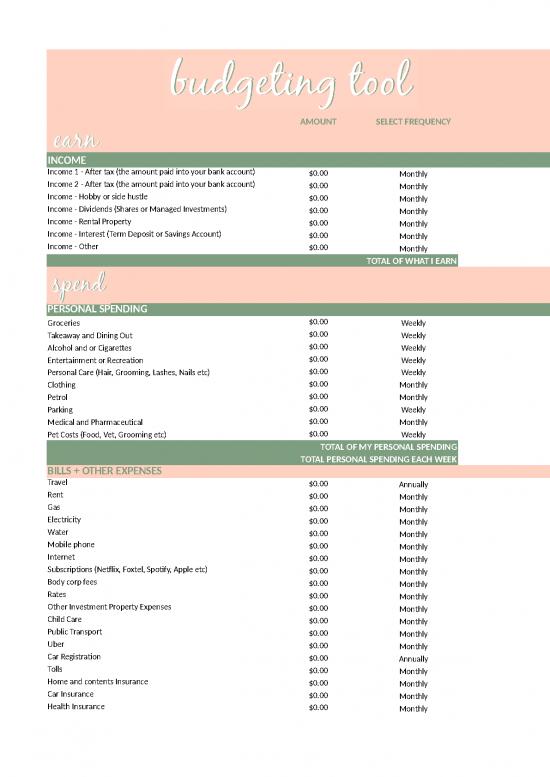 picture_She's On The Money   Budget Template From Book