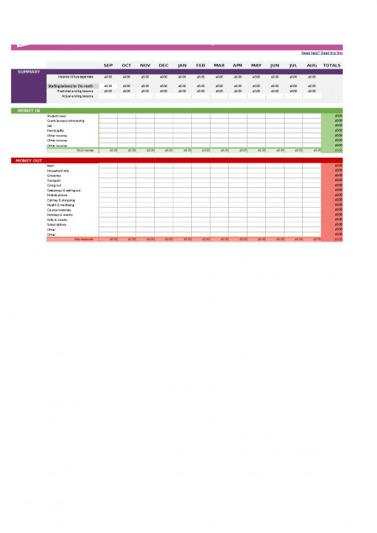 picture_Spreadsheet For Expenses 41027 | Student Budget Planner