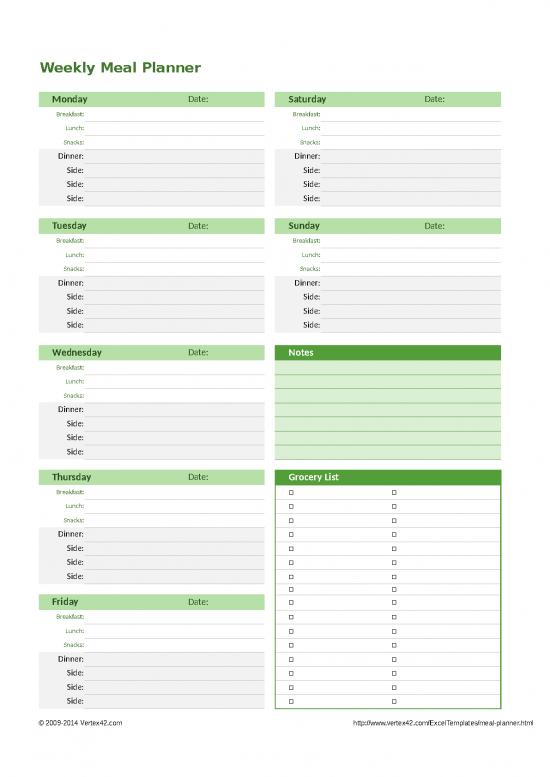 picture_Excel Sample Sheet 41409 | Weekly Meal Planner
