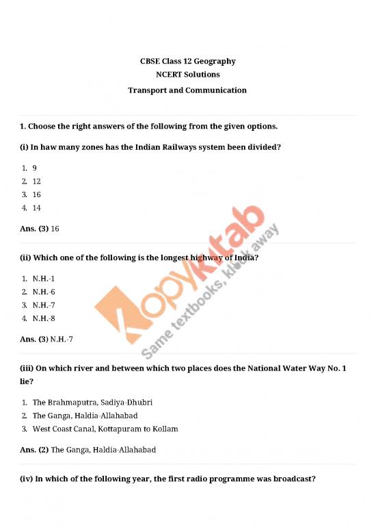 picture Transport And Communication Pdf 43656 | 12 Geography Ncert Solutions Ch10