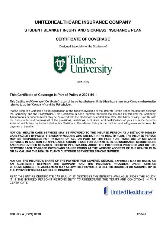 picture Insurance Pdf 43958 | 2021 2022 Tulane University Domestic And International Student Health Insurance Subscriber Certificate