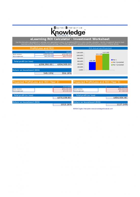 picture_Roi Calculator Excel Template 43287 | Elearning Roi Calculator