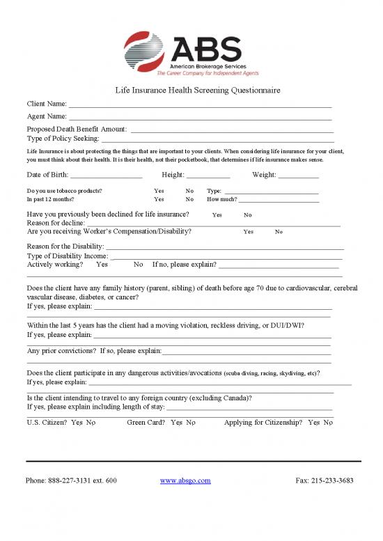 picture Insurance Pdf 44203 | General Questionnaire